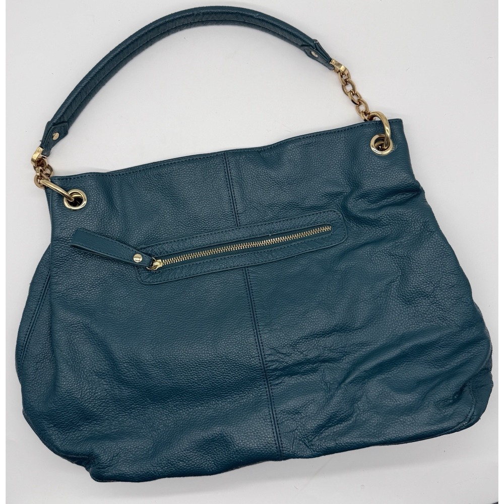 Cuore & Pelle Teal Blue Genuine Pebbled Leather Hobo Shoulder Bag Gold Chain - Picture 2 of 8